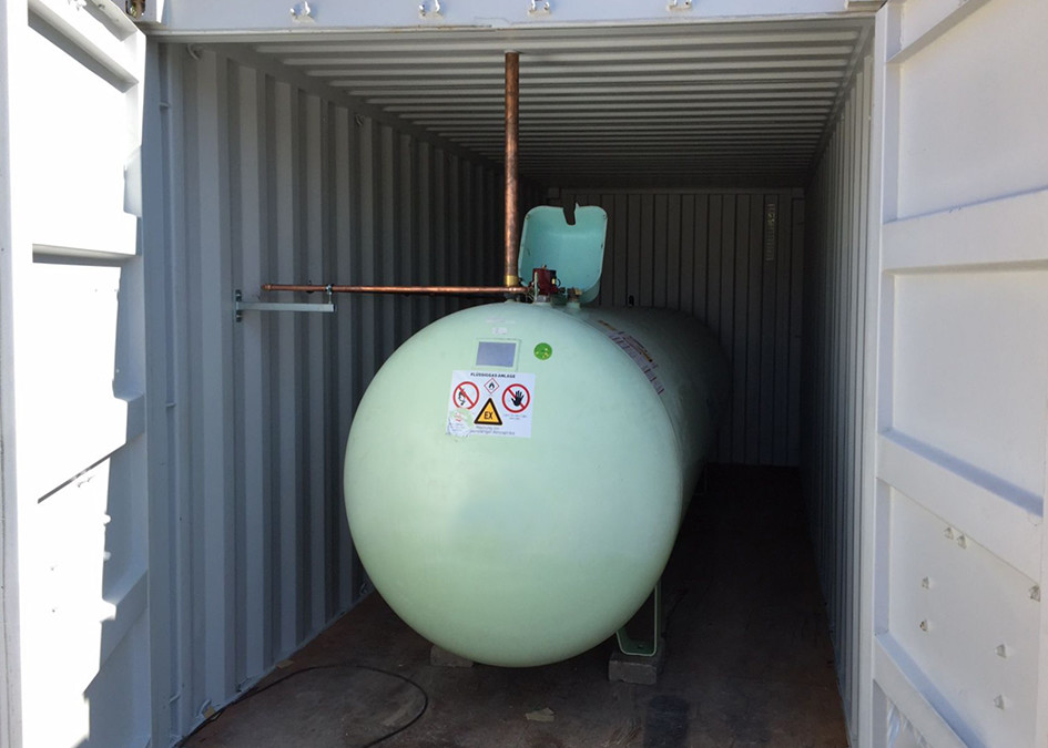 Tank im Container, mobile Flüssiggasanlage, effizient, kostengünsitg