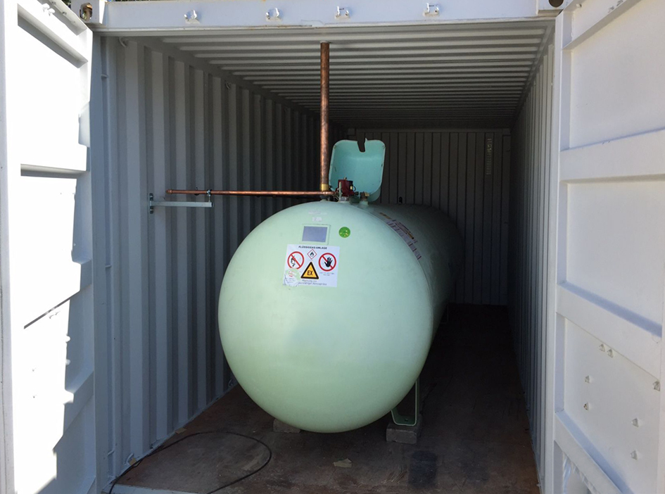 Tank im Container, mobile Flüssiggasanlage, effizient, kostengünsitg